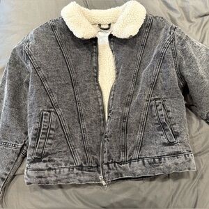 Women's Gray Denim Jacket with Sherpa Lining